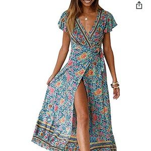 Women's Bohemian Floral Printed Wrap Maxi Dress